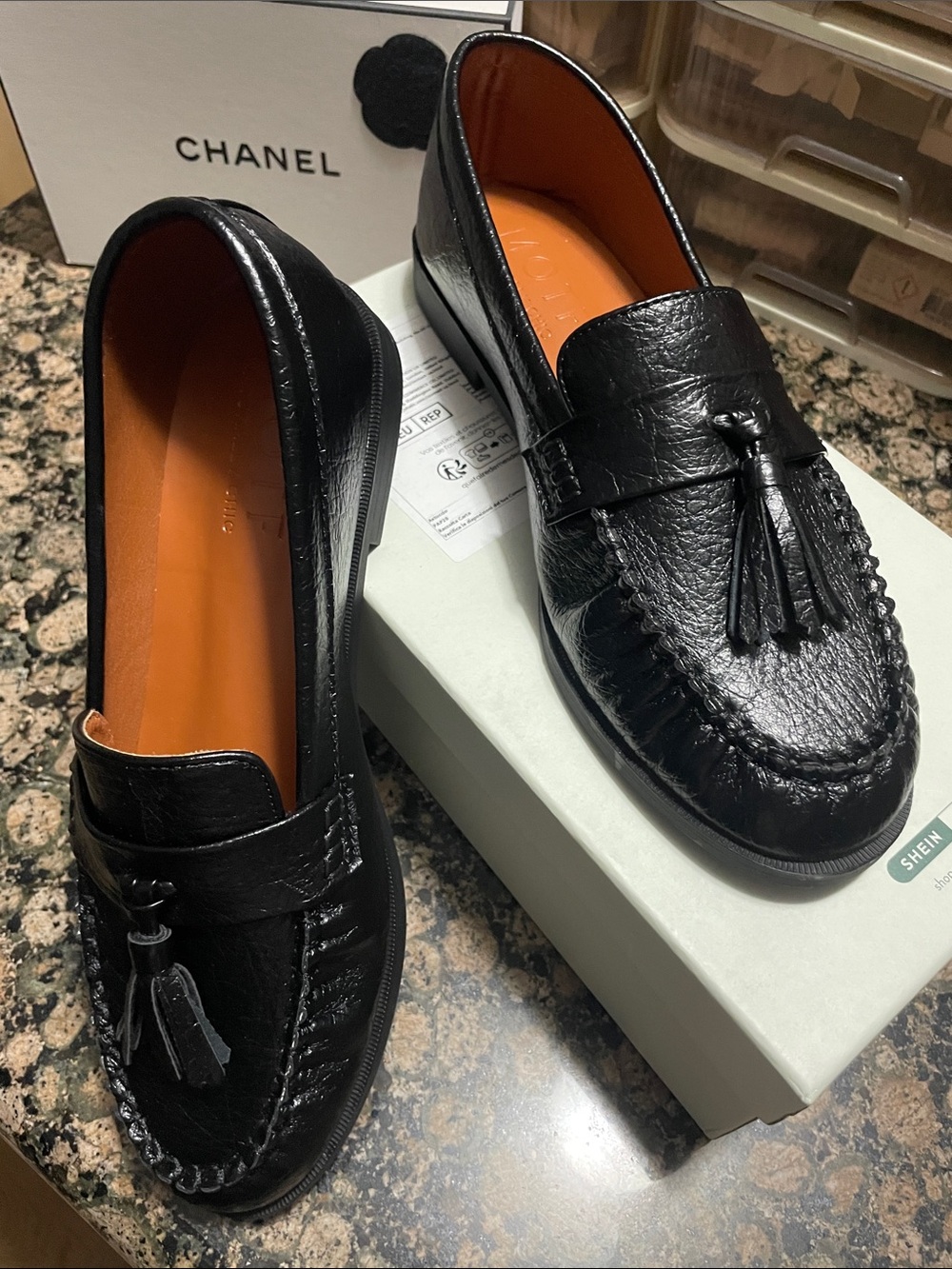 MOTF Black Leather Tassel Moc Toe Slip-On Loafers